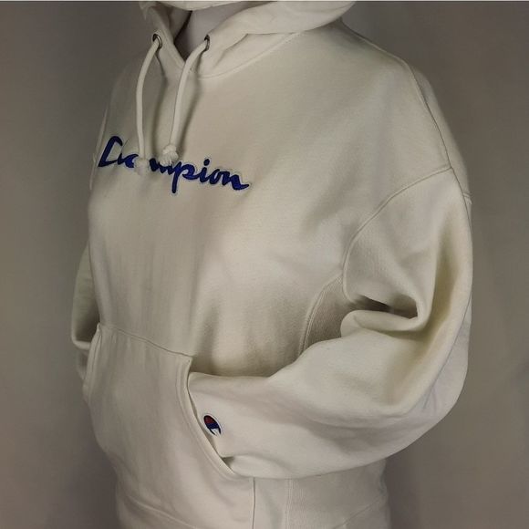 Champion Vintage white reverse weave hooded sweatshirt hoodie script logo small - Picture 13 of 16